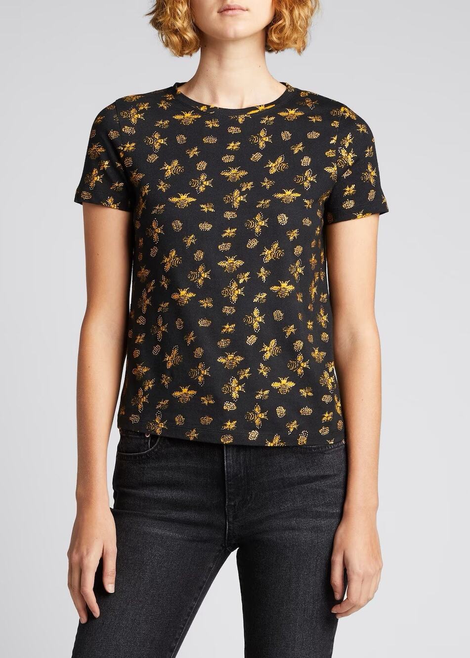 Alice + Olivia Rylyn Queen Bee Print Rhinestone Embellished Black T Shirt Medium